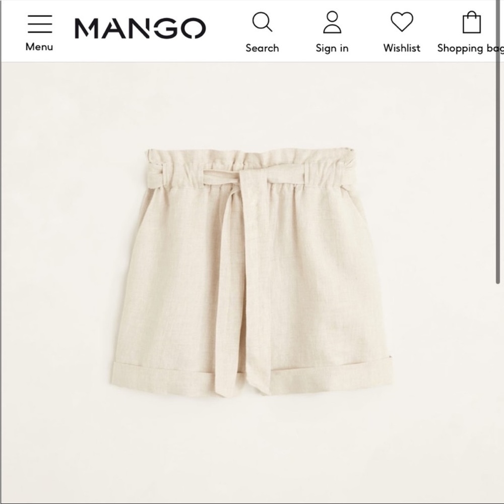 MNG MANGO Beige Linen High Waisted Paperbag Shorts - Picture 2 of 5